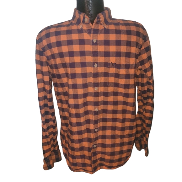 American Eagle Orange and Blue Plaid Checkered Shirt M - Picture 1 of 5